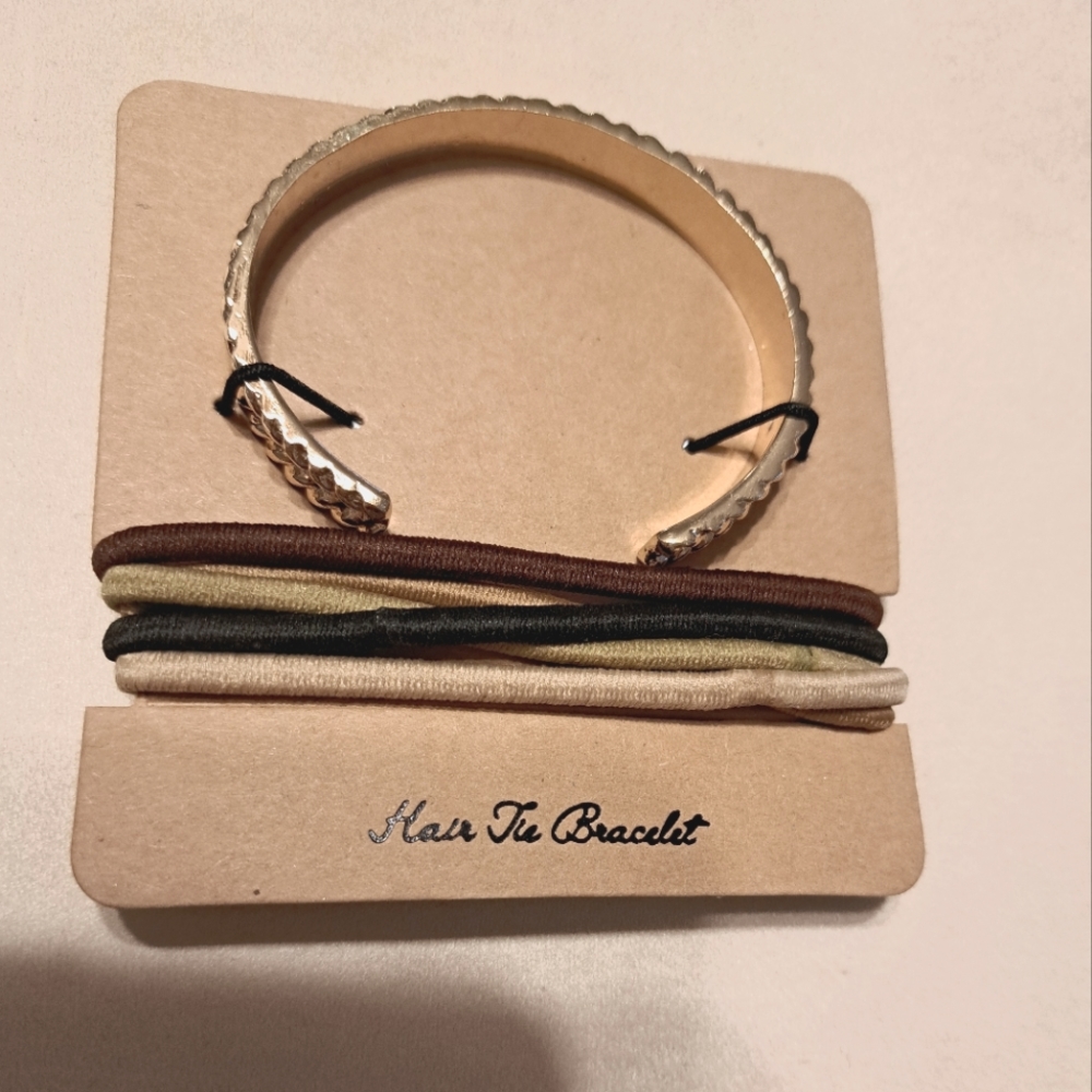 Francesca's Goltone Hair Tie Cuff Bracelet  with 5 Neutral Color Hair Ties New
